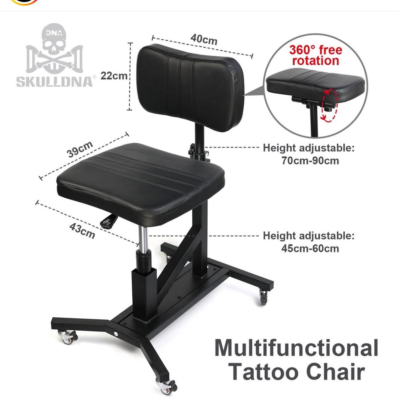 Skulldna AVA Skulldna AVA Multifunctional Tattoo Chair เก้าอี้พับ เก้าอี้สักแบบปรับได้พนักพิงและที่วางแขน
