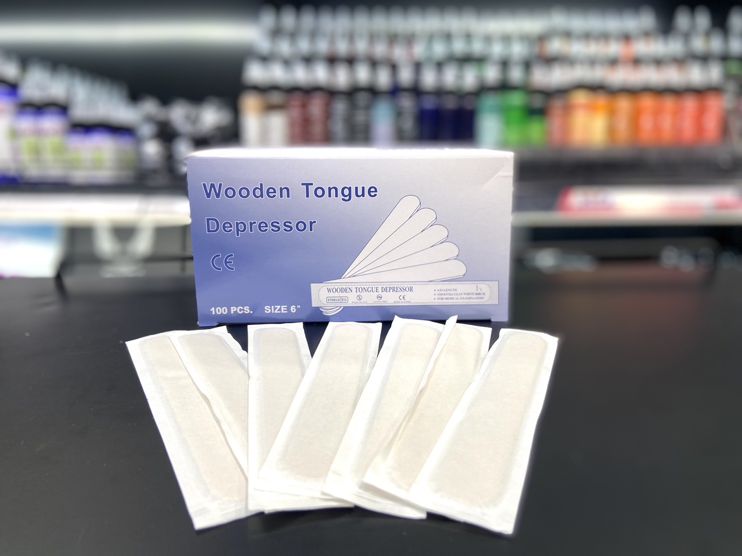 Professional Tattoo Wooden Tongue Depressor กล่องบรรจุ 100 ชิ้น ไม้ตักวาสลีนแบบไม้สำหรับช่างสัก