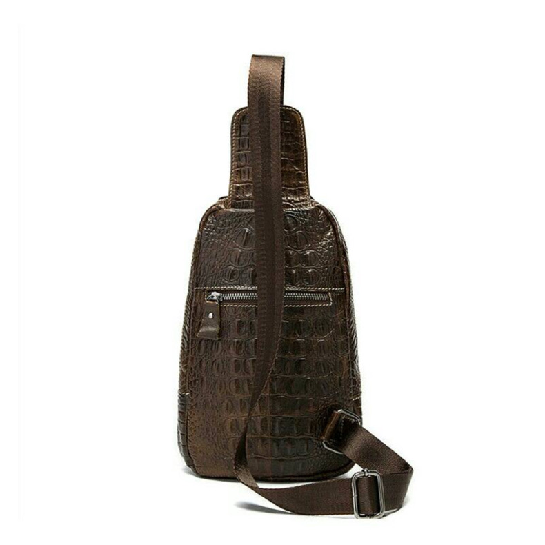 For You Leather LB40 กระเป๋าคาดอก กระเป๋าสะพายพาดลำตัว แบบไหล่ หนังแท้ ลายหนังจระเข้ (น้ำตาล) LB40