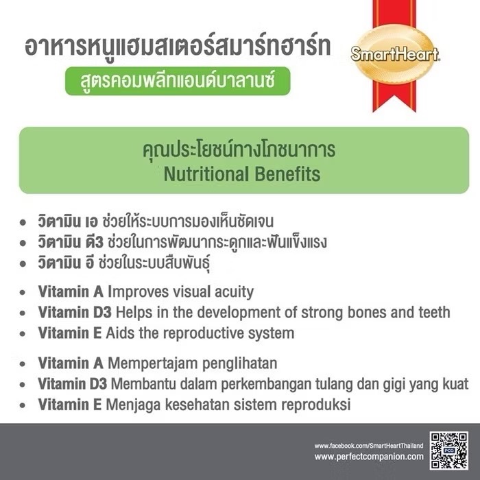 SmartHeart Hamster อาหารหนูแฮมสเตอร์ สูตรคอมพลีทแอนด์บาลานซ์ 300g.