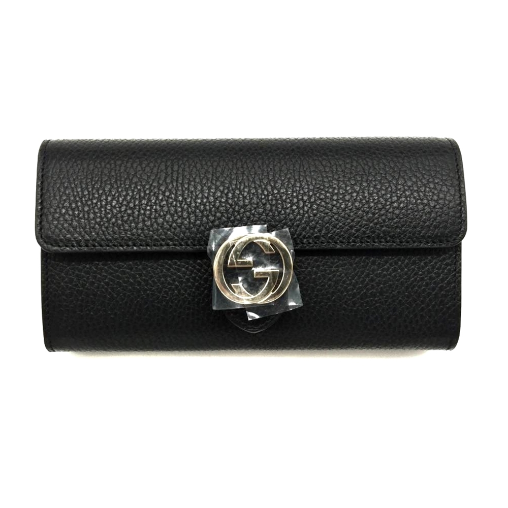 GUCCI GG INTERLOCKING FLAP LONG WALLET (BLACK) [598166CAO0G1000]