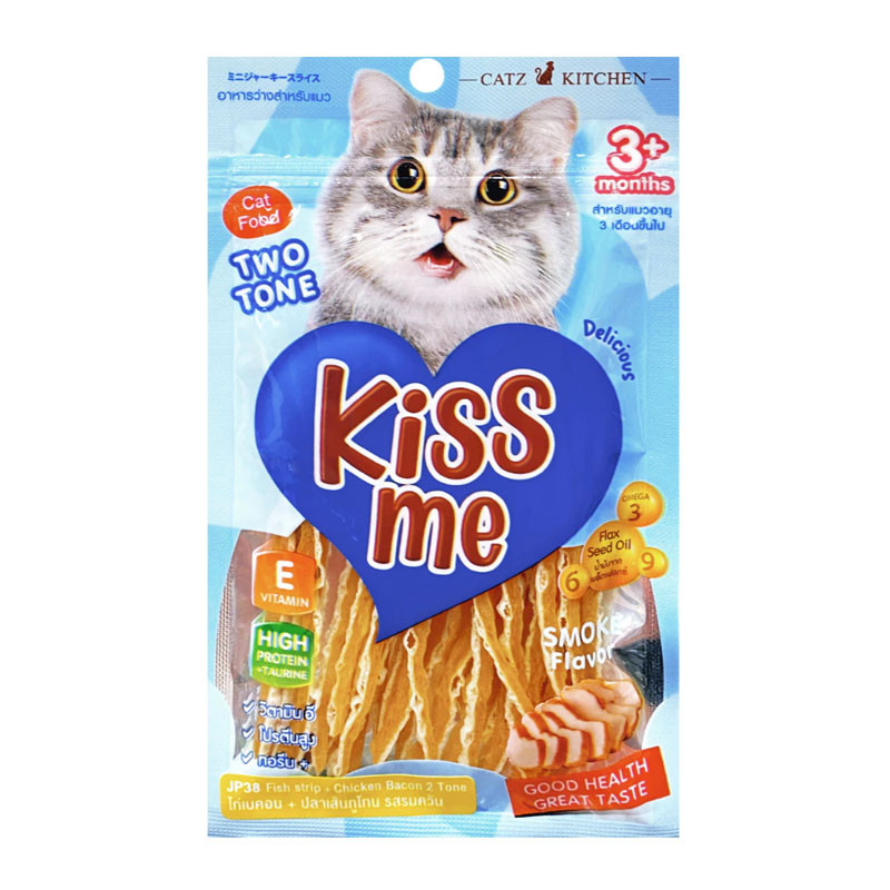 MP Pet8 JP36 Kiss Me ไก่เบคอนสไลด์ รมควัน 35 กรัม (ฟ้า)