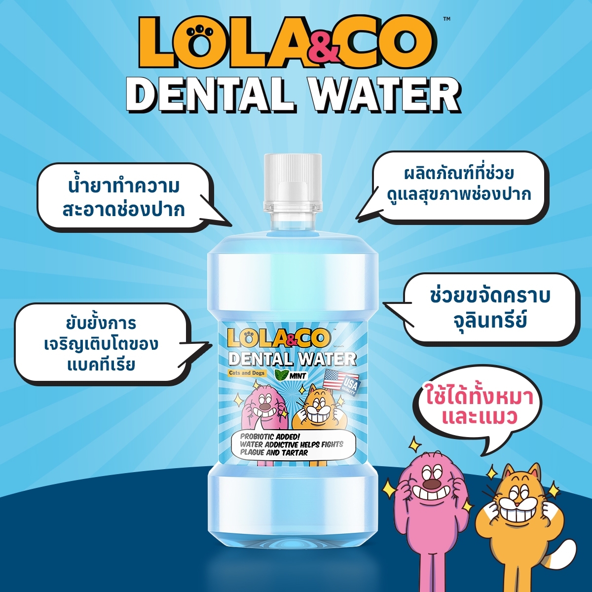 Lola&Co กำจัดกลิ่นปากสุนัขและแมว กลิ่นมินท์ 250 มล. (น้ำยาเป็นสีใส)