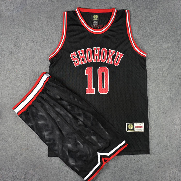 Slam Dunk - เสื้อ+กางเกง ซากุรางิ ฮานามิจิ เบอร์ 10 จากทีมโชโฮคุ สีดำ