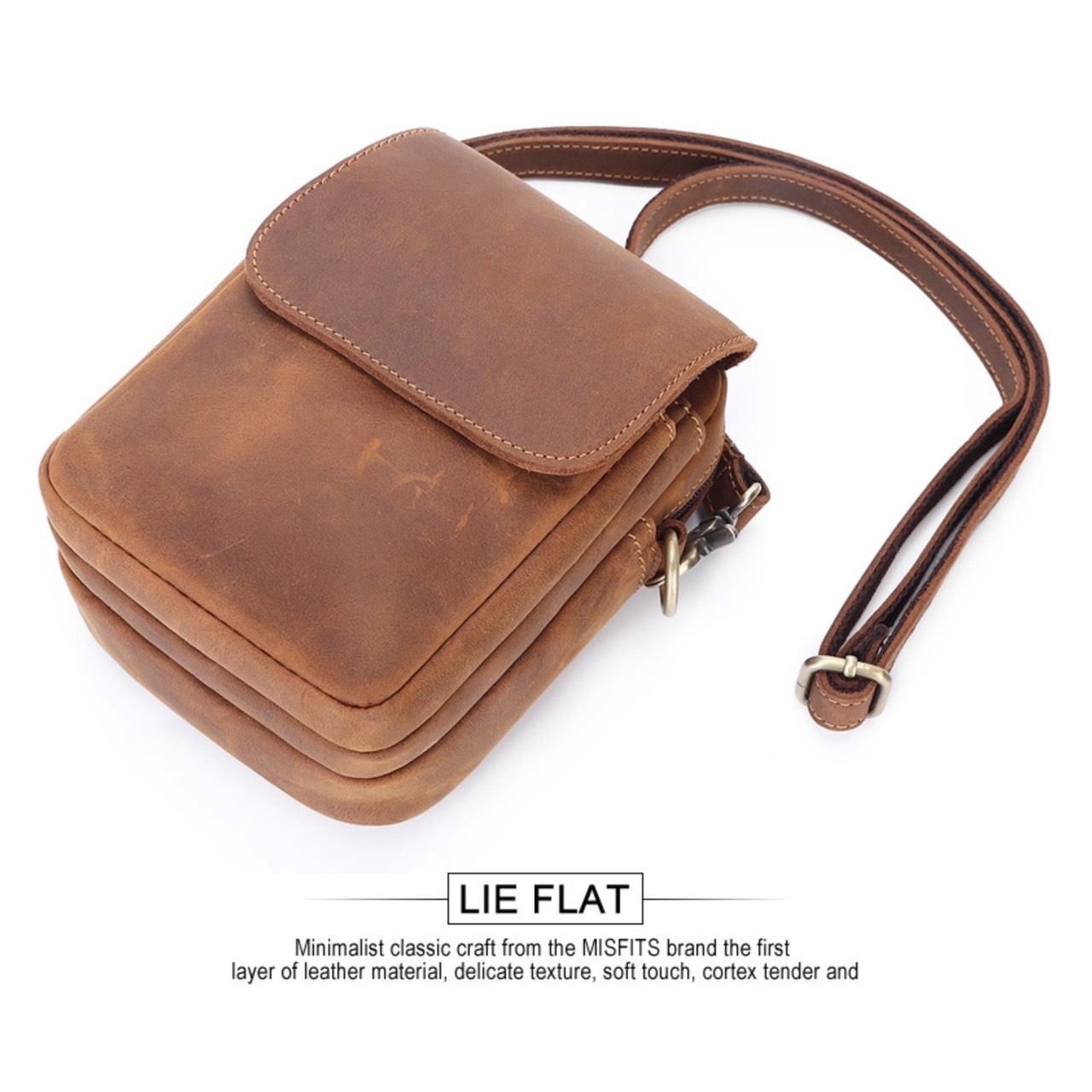 For You Leather LB47 กระเป๋าสะพายข้างผู้ชาย หนังแท้ ใบเล็ก กระเป๋าคาดเอว ร้อยเข็มขัด ค้องหูกางเกง (น้ำตาล) LB47