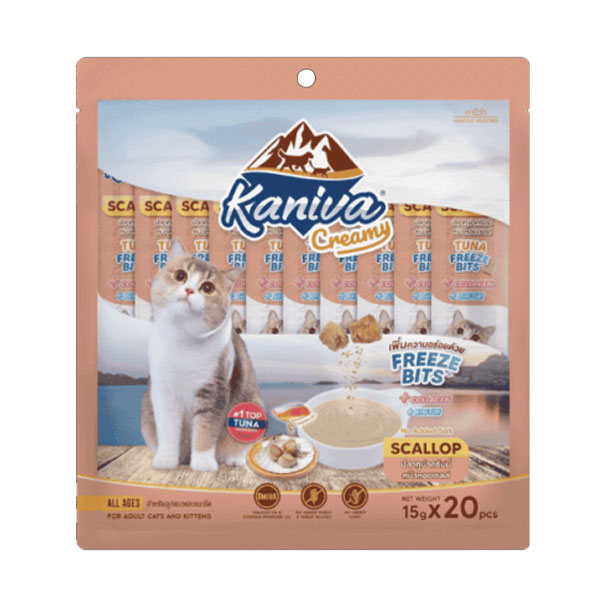 Kaniva Creamy แมวเลียรสปลาทูน่าครีมมี่หน้าหอยเชลล์ 15g แพค 20 ซอง