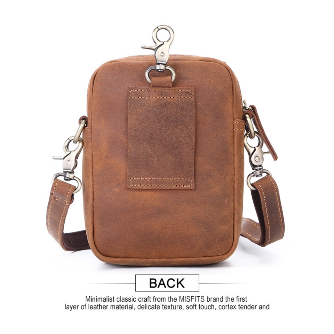 For You Leather LB47 กระเป๋าสะพายข้างผู้ชาย หนังแท้ ใบเล็ก กระเป๋าคาดเอว ร้อยเข็มขัด ค้องหูกางเกง (น้ำตาล) LB47