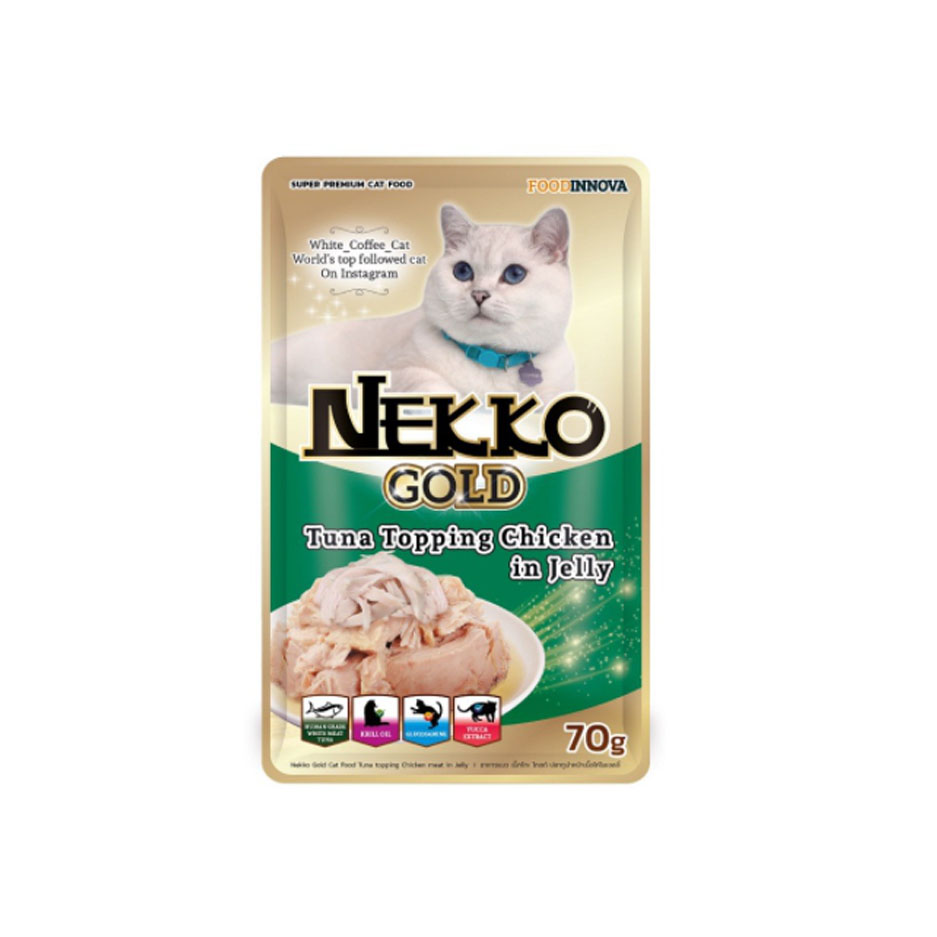 Nekko Gold NP28 Tuna Topping Chicken in Jelly 70 g. #เขียว