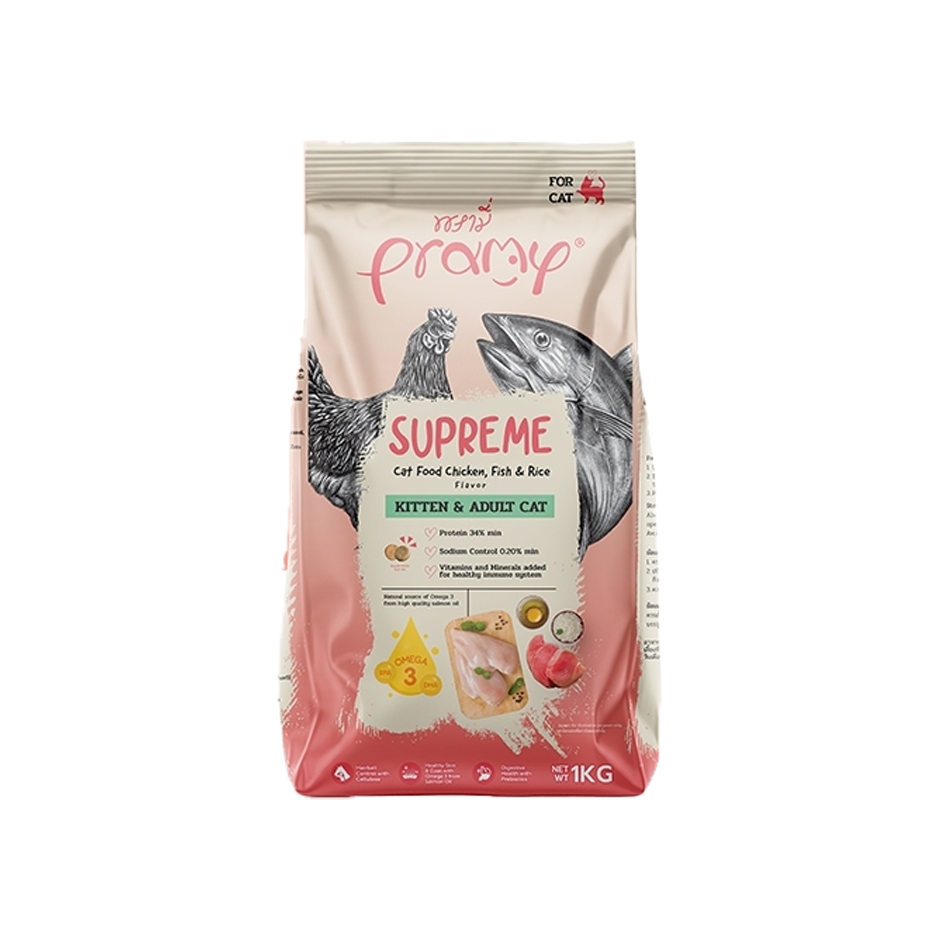 Pramy Supreme แมวทุกช่วงวัย - ไก่-ทูน่า 1 Kg