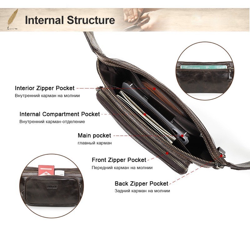 For You Leather LB33 กระเป๋าคาดเอว/คาดอก กระเป๋าผู้ชาย กระเป๋าหนังแท้ (สีกาแฟ) LB33