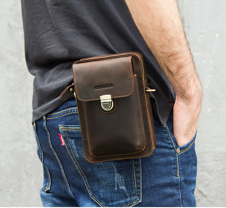 For You Leather LB27 กระเป๋าคาดเข็มขัด กระเป๋าใส่มือถือ กระเป๋าสะพายข้าง ใบเล็ก หนังแท้ (กาแฟ) LB27