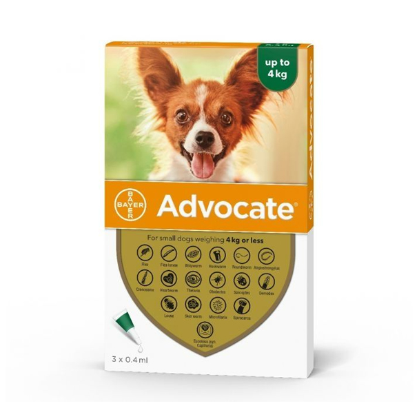 Advocate สุนัข น้ำหนักน้อยกว่า 4 Kg 0.4 ml (สีเขียว) **ราคาต่อ1หลอด**