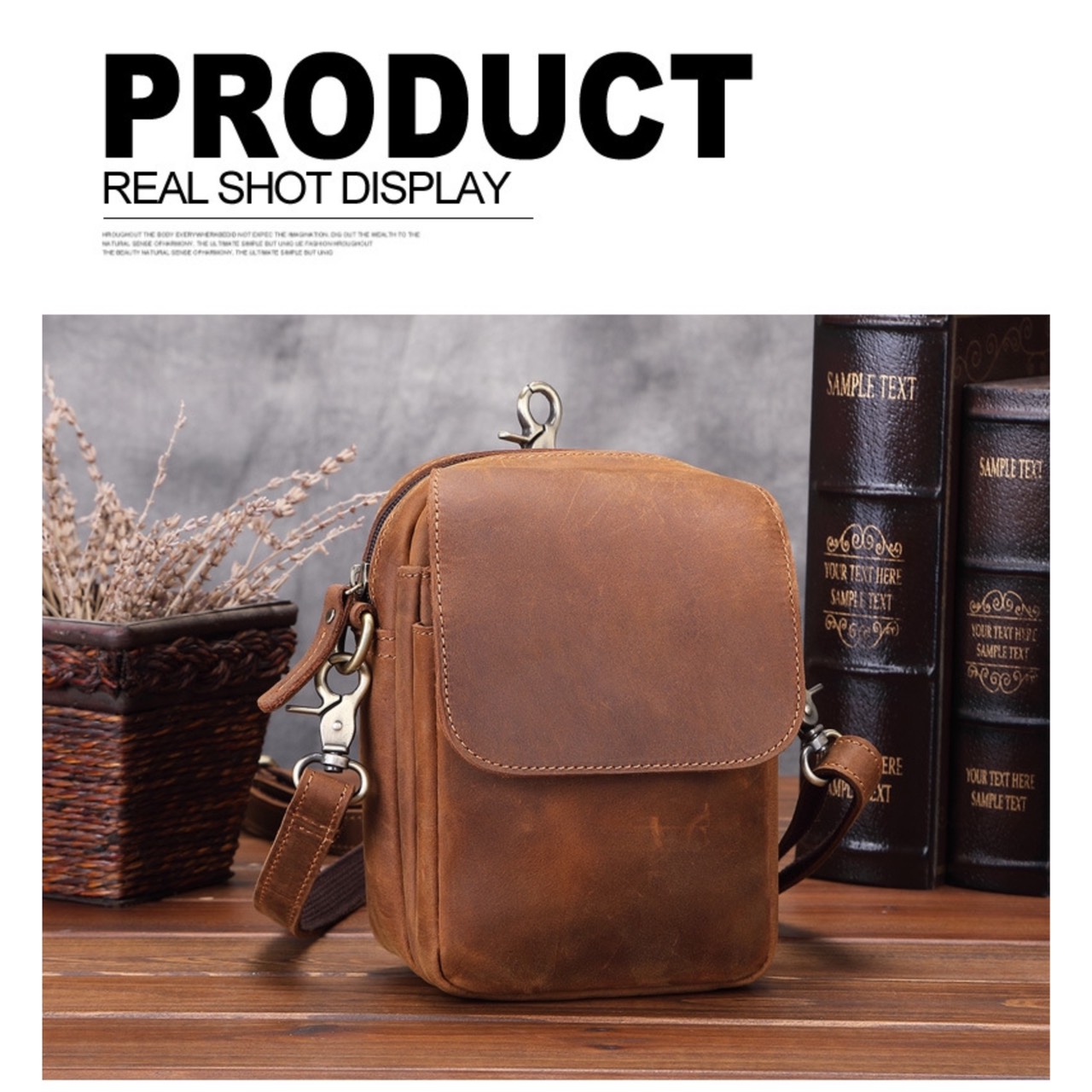 For You Leather LB47 กระเป๋าสะพายข้างผู้ชาย หนังแท้ ใบเล็ก กระเป๋าคาดเอว ร้อยเข็มขัด ค้องหูกางเกง (น้ำตาล) LB47