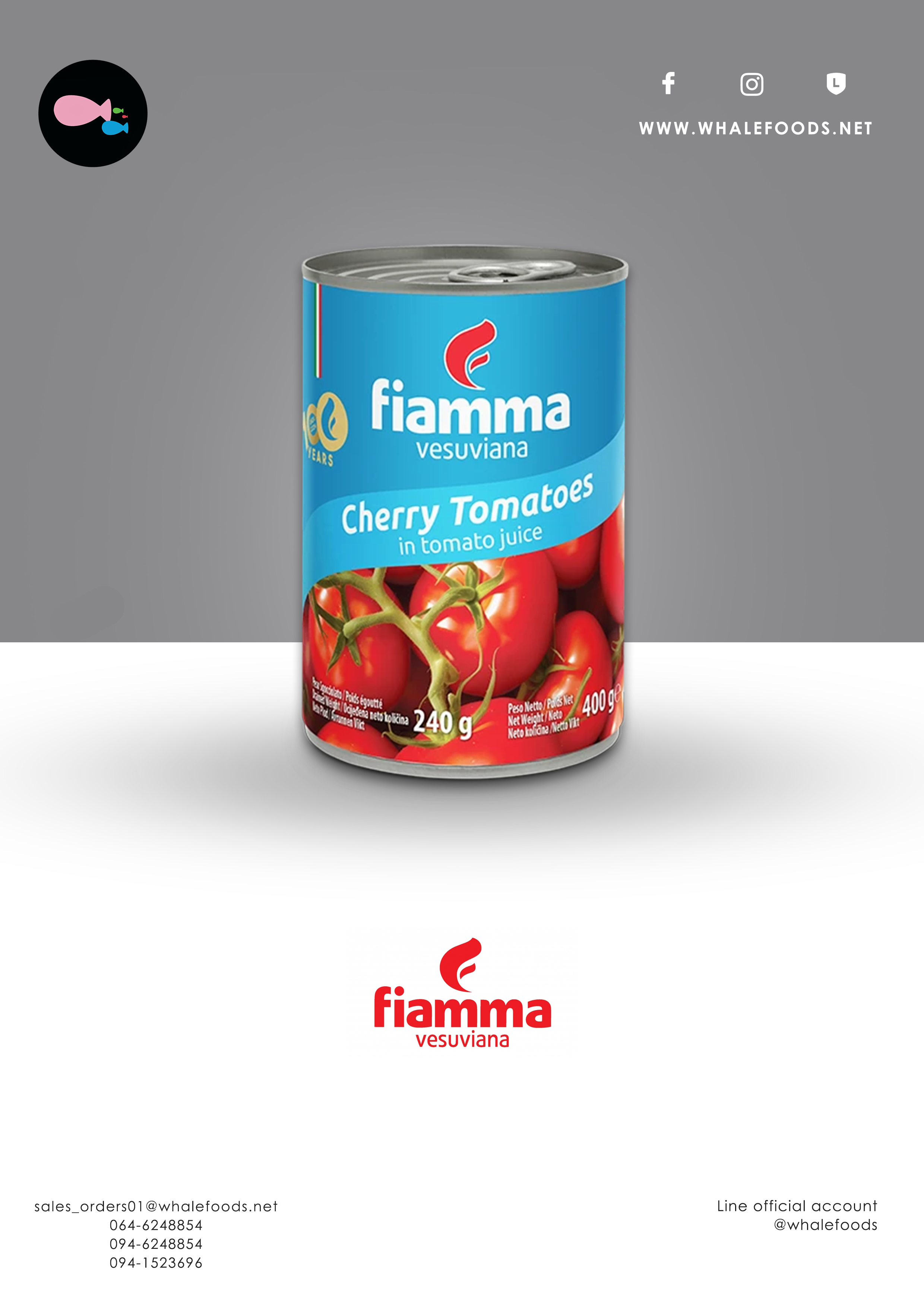 FIAMMA CHERRY TOMATOES IN TOMATO JUICE SIZE : 400 G.