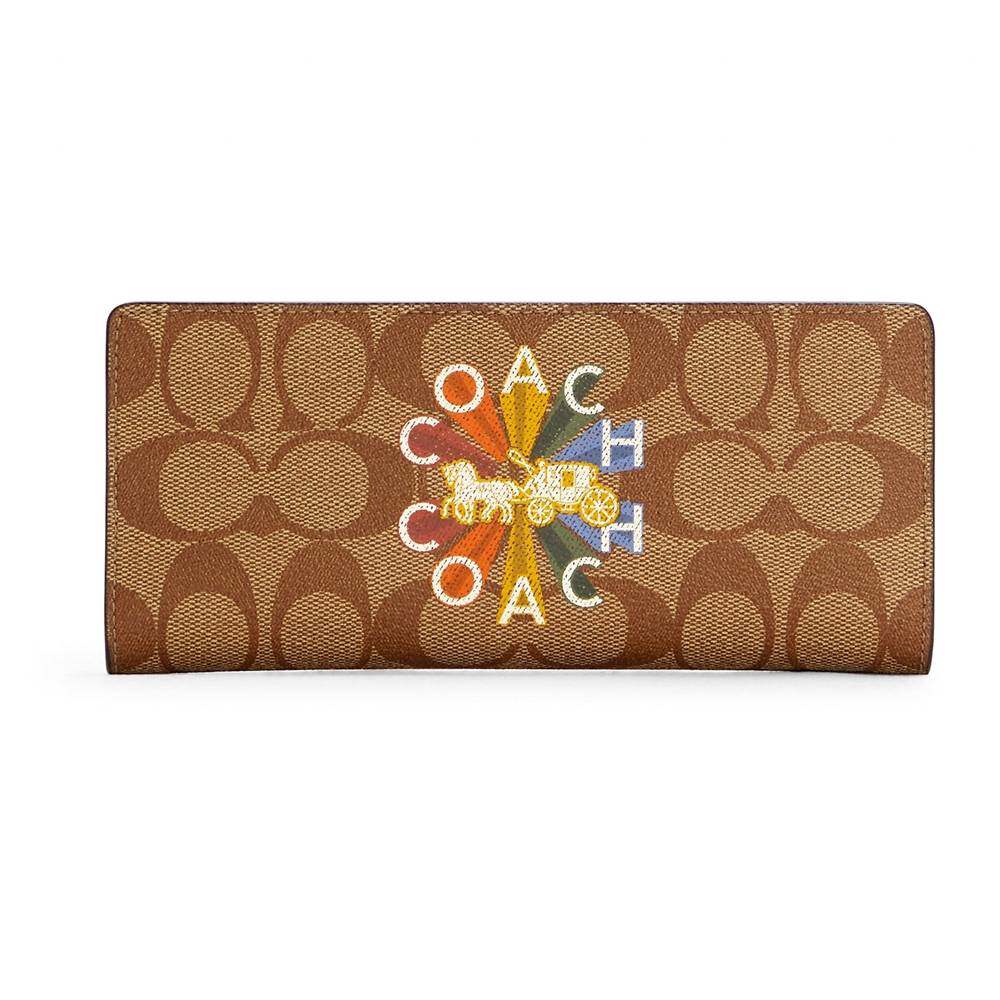 กระเป๋าใส่บัตร COACH C7305 SLIM WALLET IN SIGNATURE CANVAS WITH COACH RADIAL RAINBOW (IME7V) [C7305IME7V-MA]
