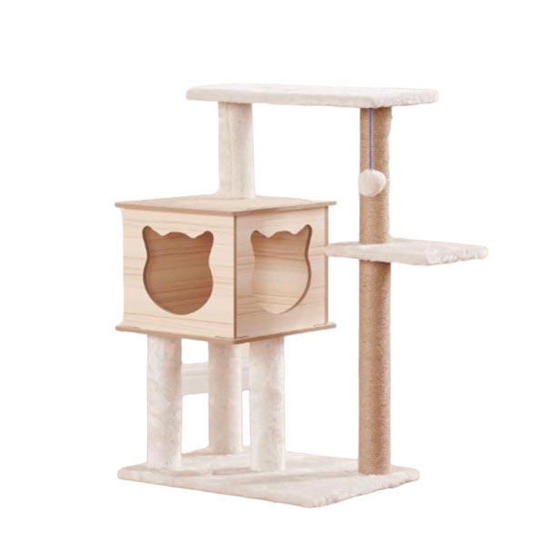 Ktee M017 คอนโดแมว กล่องลายไม้ ขนาด 50x35x83 ซม.