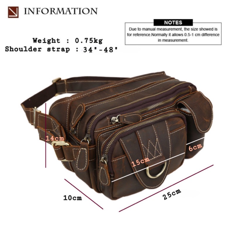 For You Leather LB86 กระเป๋าคาดเอว คาดอก หนังแท้ กระเป๋าพ่อค้า กระเป๋าแม่ค้า หนังแท้พรีเมียม ช่องเยอะ (น้ำตาล) LB86