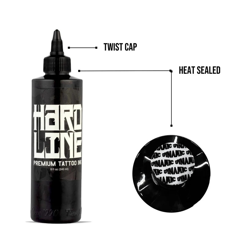 DYNAMIC DYNAMIC Black HardLine 8oz หมึกสักสีดำงานแรงเงาสีดำ ไม่ติดเทา