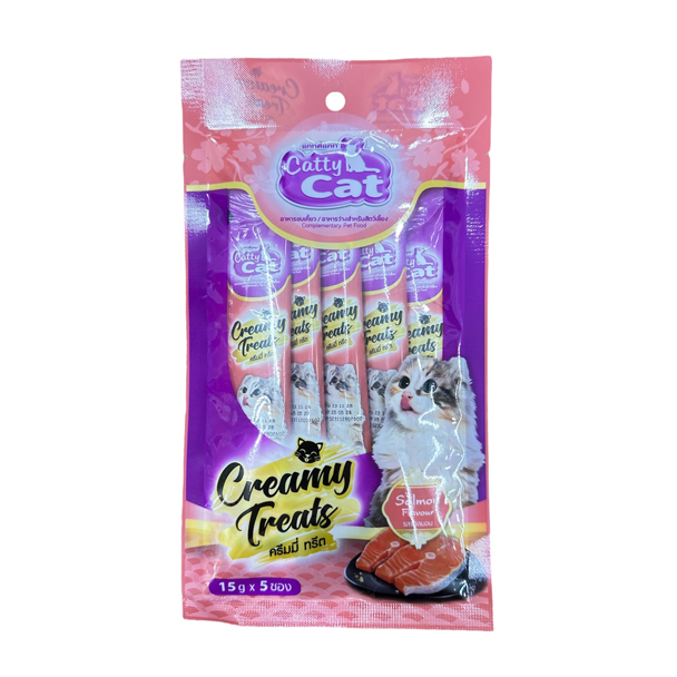 Catty Cat LF03 Creamy Treats รสแซลมอน 15 กรัม (1x5) ชมพู