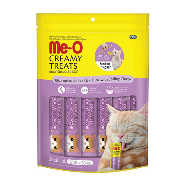 Me-O ครีมมี่ทรีท ทูน่า+หอยเชลล์ 15g 20 ชิ้น
