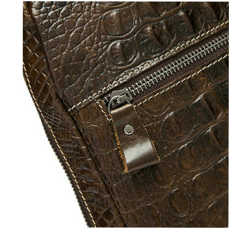 For You Leather LB40 กระเป๋าคาดอก กระเป๋าสะพายพาดลำตัว แบบไหล่ หนังแท้ ลายหนังจระเข้ (น้ำตาล) LB40