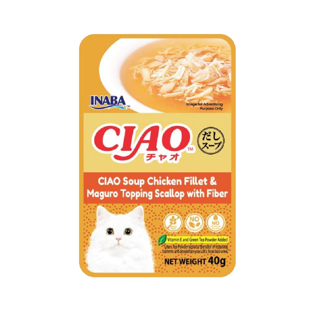 CIAO IC-218 สันในไก่และปลามากูโระ หน้าปลาหอยเชลล์ผสมไฟเบอร์ 40 g.