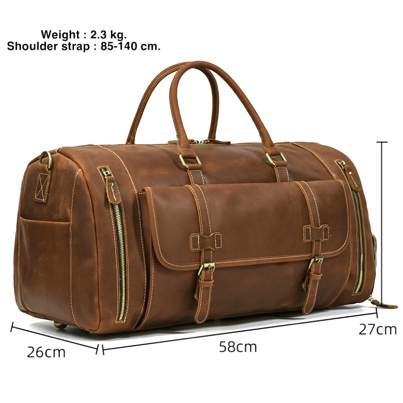 For You Leather LB90 กระเป๋าเดินทาง ผู้ชาย หนังแท้ ใบใหญ่ (สีน้ำตาลเข้ม,สีน้ำตาลอ่อน) LB90