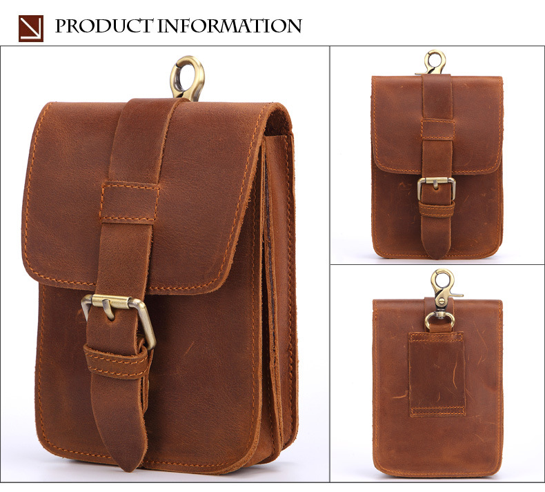 For You Leather LB62 กระเป๋าคาดเอว กระเป๋าคาดเข็มขัด กระเป๋าใส่มือถือ หนังแท้ ทรงตั้ง (น้ำตาล) LB62