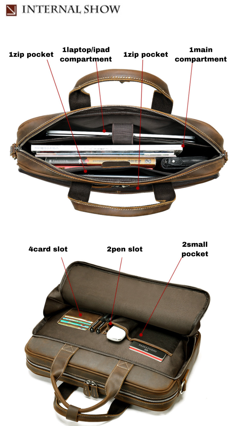 For You Leather LB57 ฺBriefcase กระเป๋าถือ ใส่เอกสาร โน๊ตบุ๊ค มีสายสะพายไหล่ ผู้ชาย หนังแท้ (สีน้ำตาล) LB57