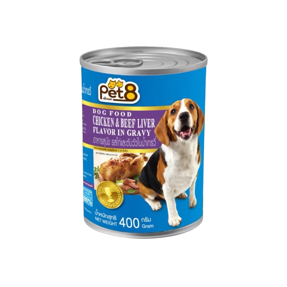 Pet8 CF01 รสไก่และตับในน้ำเกรวี่ 400 g.