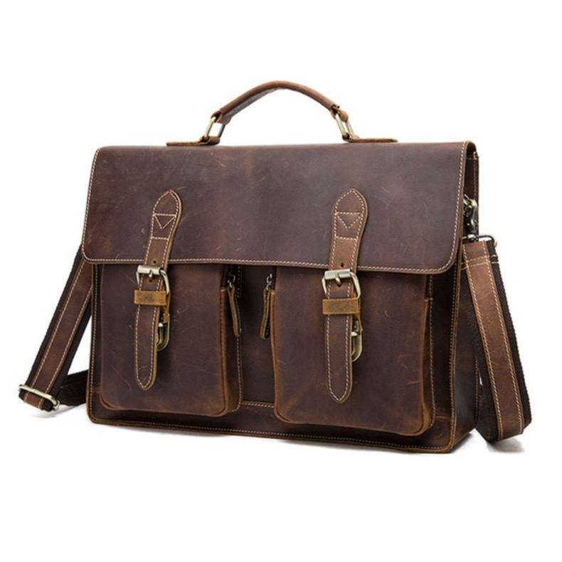 For You Leather LB56 กระเป๋าถือผู้ชายหนังแท้ กระเป๋าเอกสาร กระเป๋าโน๊ตบุ๊ค (น้ำตาล) LB56