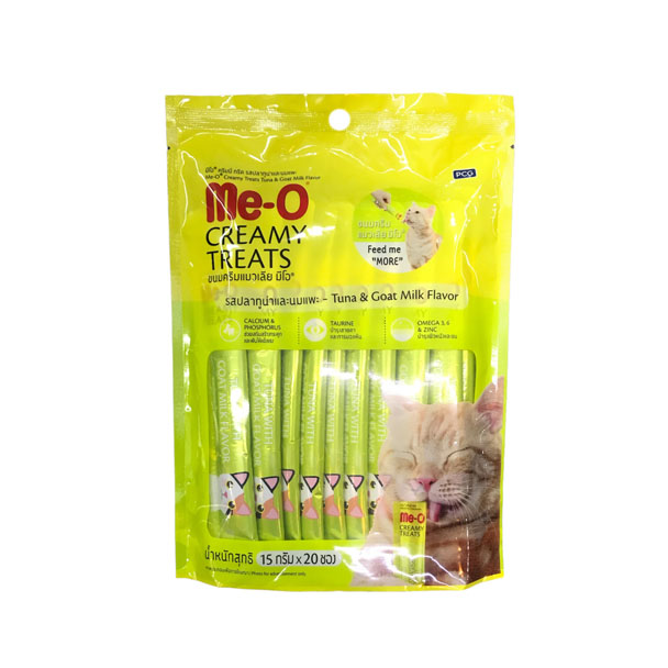 Me-O ครีมมี่ทรีต รสปลาทูน่าและนมแพะ 15g 20 ชิ้น