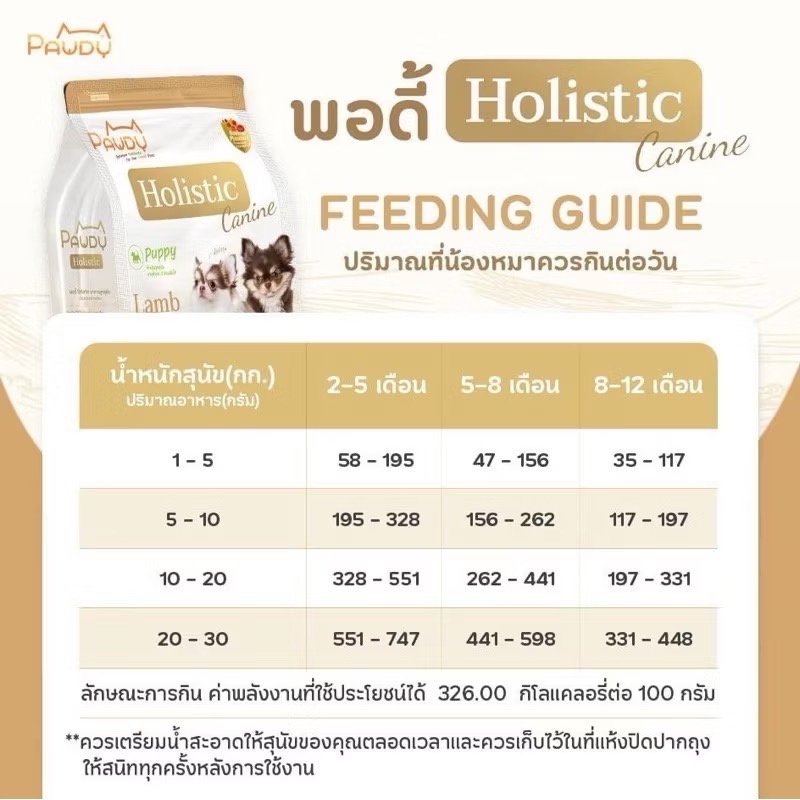 Pawdy Holistic Dog ลูกสุนัข เนื้อแกะและข้าว 800 กรัม