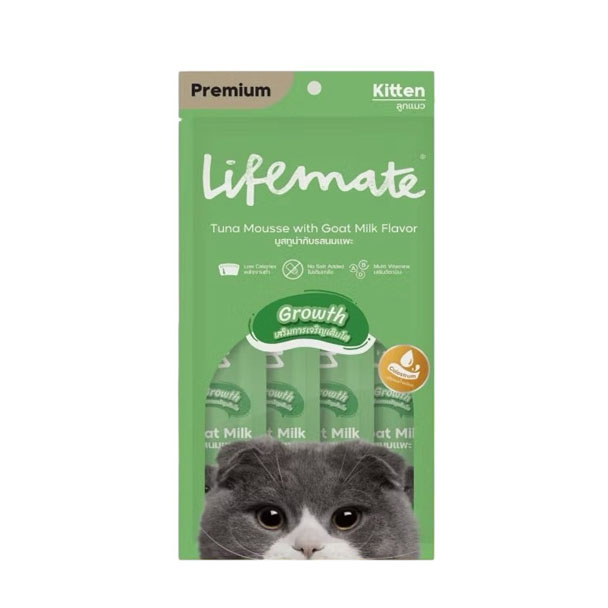 Life Mate CM6 แมวเลีย มูสทูน่ากับนมแพะ สูตร Growth 48 กรัม