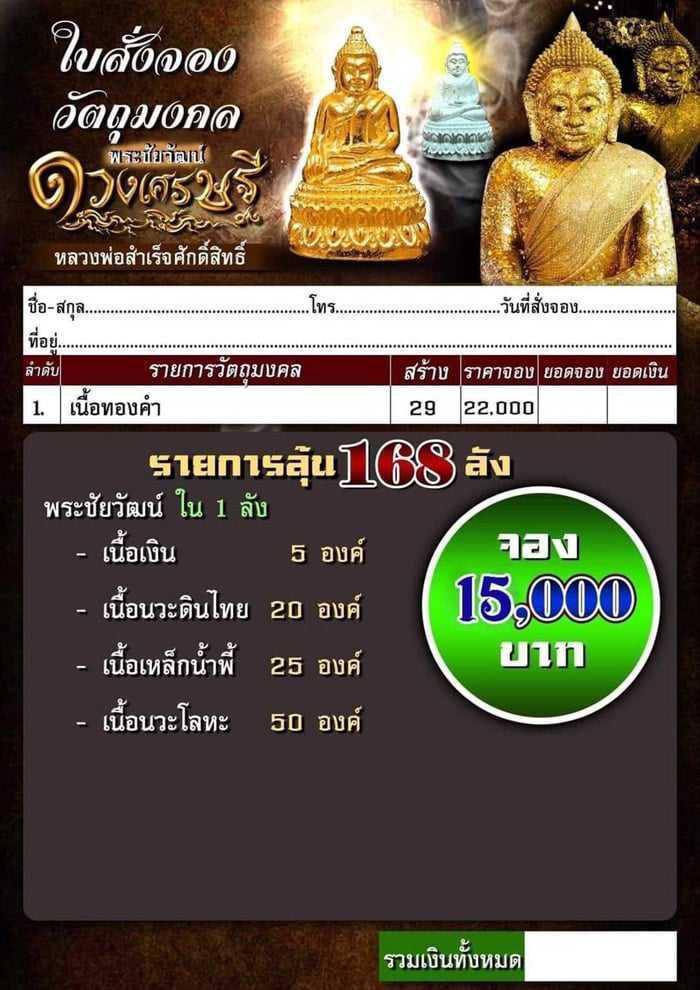 หลวงพ่อสำเร็จ พระชัยวัฒน์ รุ่นดวงเศรษฐี 1 กล่อง 100 องค์ รายการลุ้นเนื้อ พร้อมส่ง