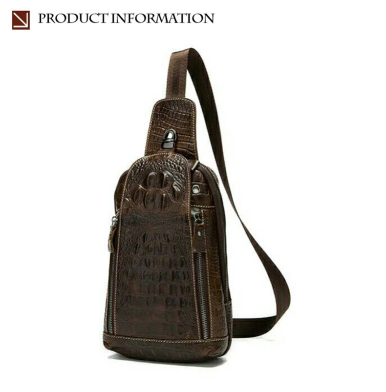 For You Leather LB40 กระเป๋าคาดอก กระเป๋าสะพายพาดลำตัว แบบไหล่ หนังแท้ ลายหนังจระเข้ (น้ำตาล) LB40