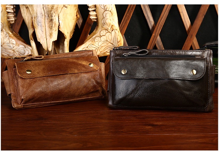 For You Leather LB34 กระเป๋าคาดเอว/คาดอก ผู้ชาย หนังแท้ ฝาพับกระดุมแม่เหล็ก รุ่นตัวล็อคหัวทองเหลือง LB34