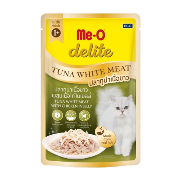 Me-o Delite DW4 ปลาทูน่าเนื้อขาวผสมเนื้อไก่ในเยลลี่ 70 กรัม