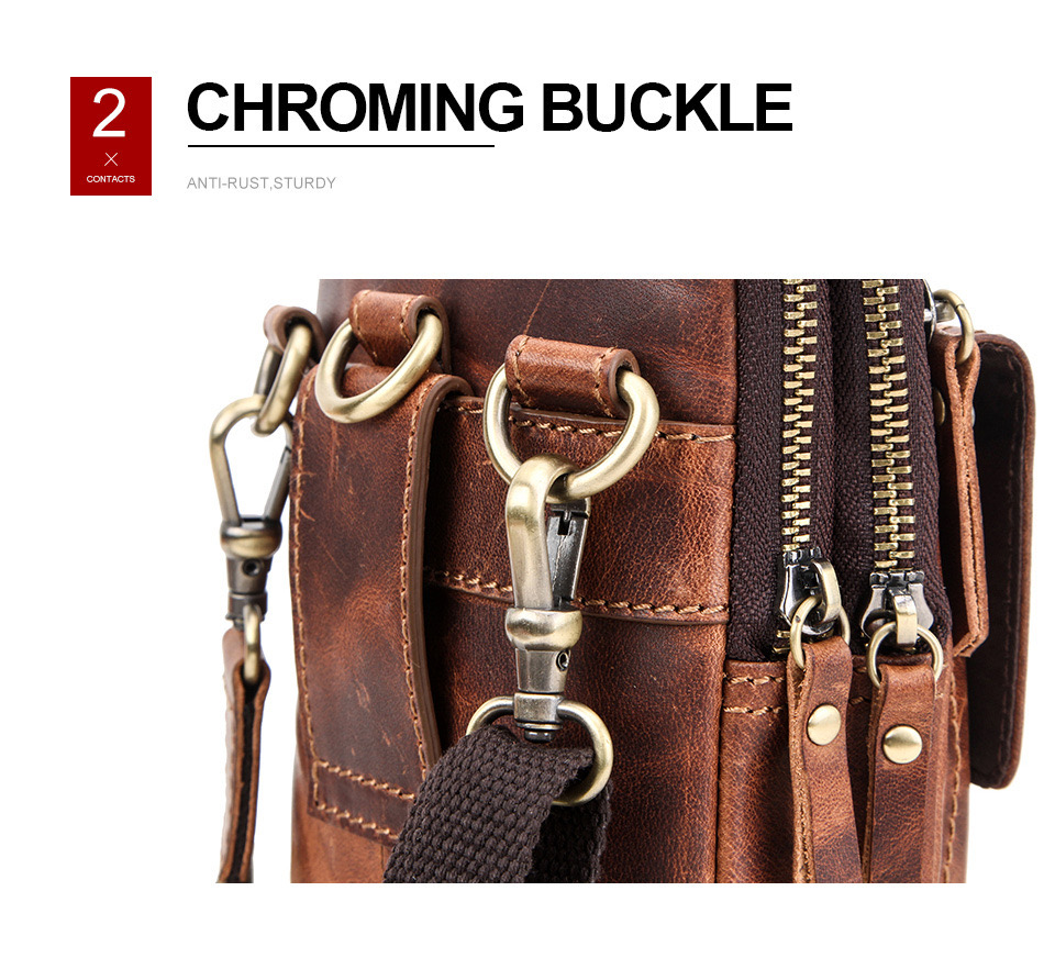 For You Leather LB59 กระเป๋าสะพาย ผู้ชาย หนังแท้ คาดเข็มขัดได้ ขนาดกะทัดรัด เกรดพรีเมี่ยม (น้ำตาล) LB59