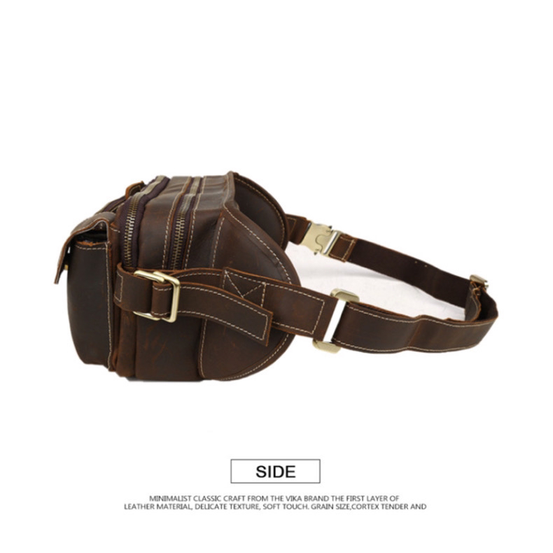 For You Leather LB86 กระเป๋าคาดเอว คาดอก หนังแท้ กระเป๋าพ่อค้า กระเป๋าแม่ค้า หนังแท้พรีเมียม ช่องเยอะ (น้ำตาล) LB86