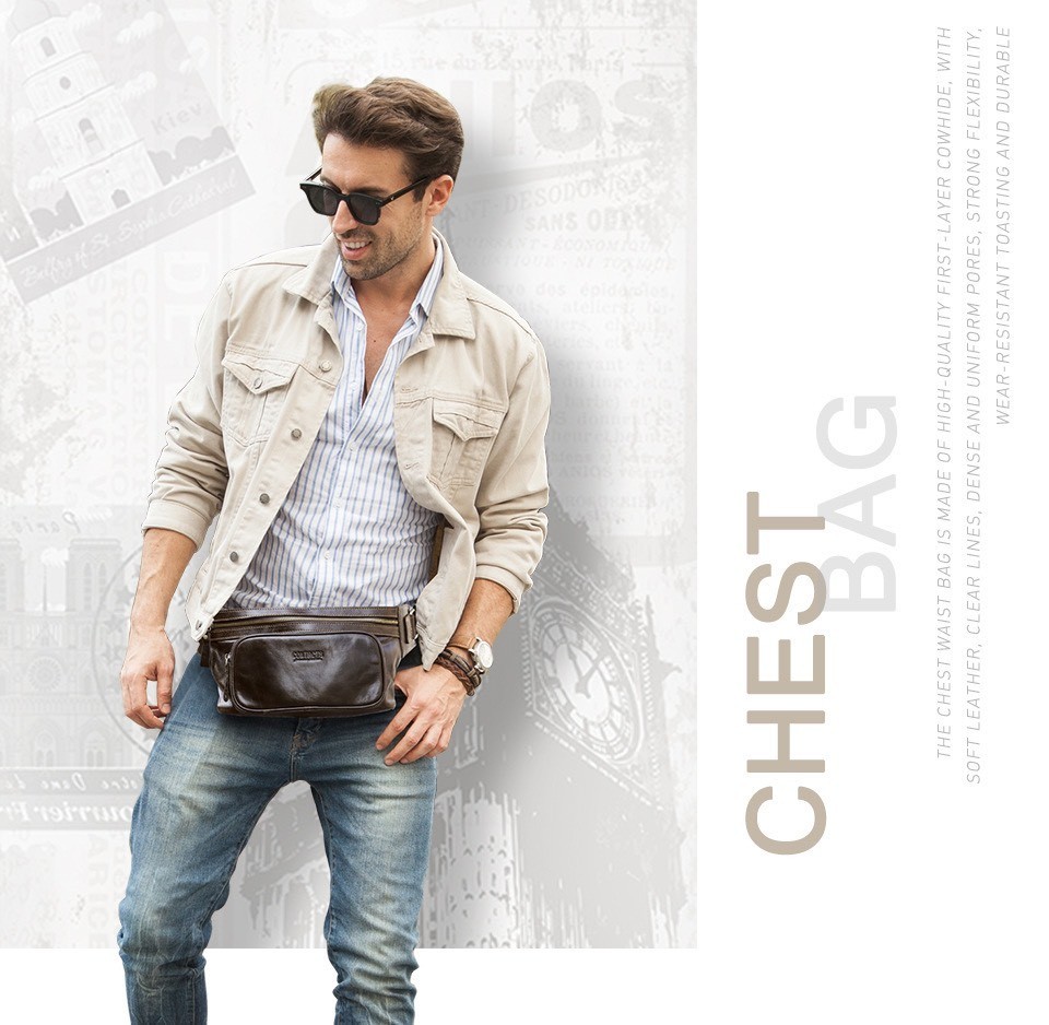 For You Leather LB33 กระเป๋าคาดเอว/คาดอก กระเป๋าผู้ชาย กระเป๋าหนังแท้ (สีกาแฟ) LB33