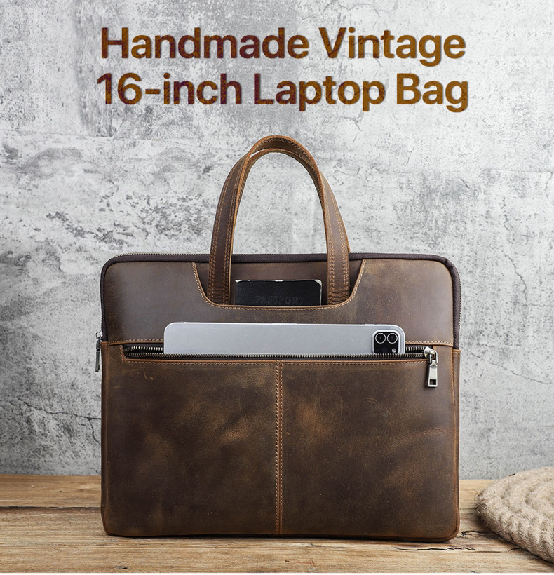 For You Leather LB58 กระเป๋าถือหนังแท้ กระเป๋าโน๊ตบุ๊ค กระเป๋า MacBook/Laptop ขนาด 16" (น้ำตาล) LB58