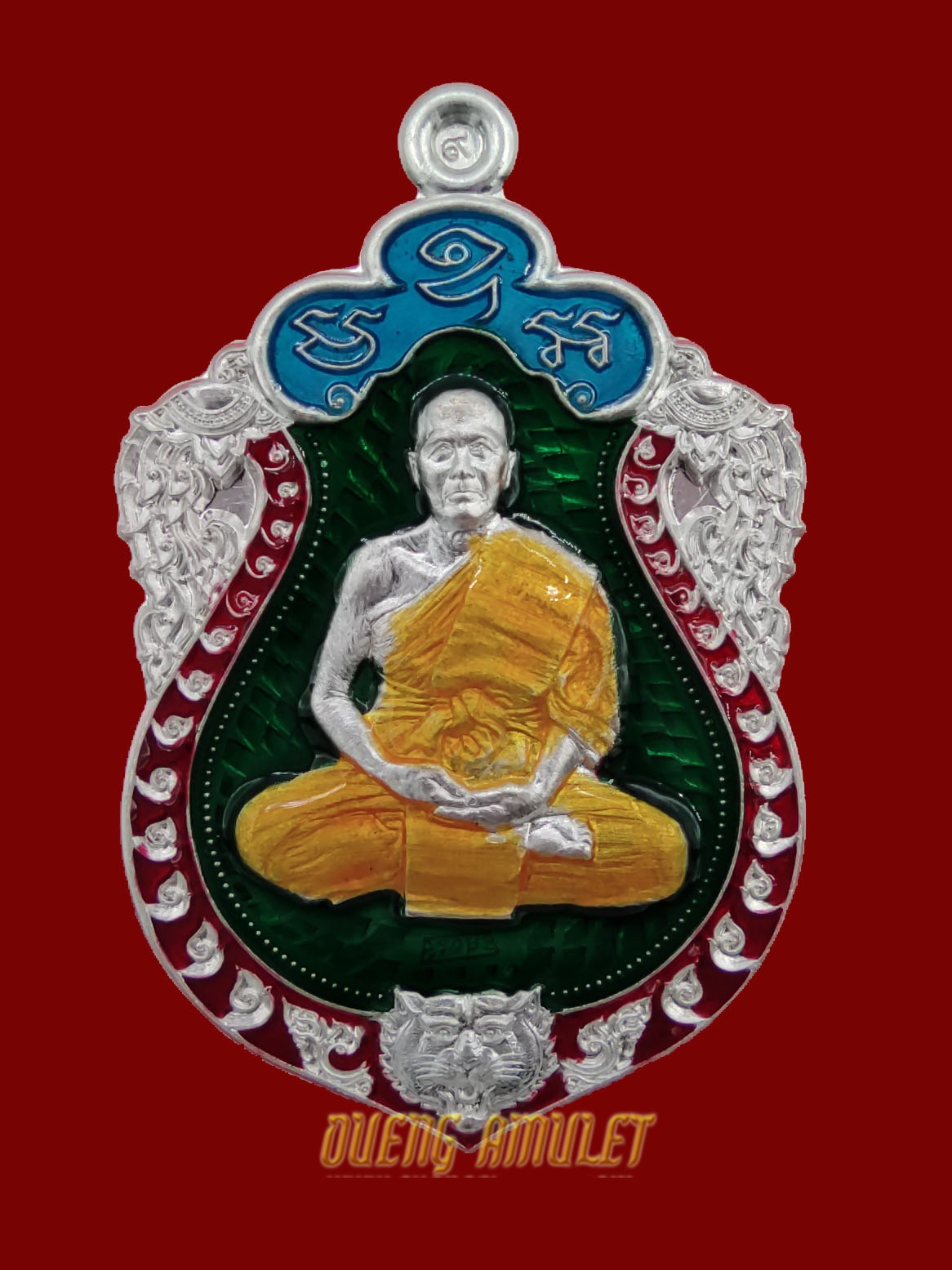เหรียญเสมาหัวเสือรุ่นแรก เศรษฐีทองพันล้าน เนื้อเงินลงยา