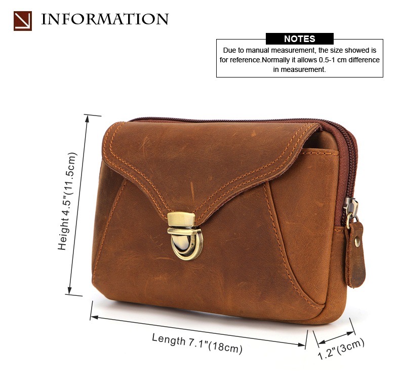 For You Leather LB63 กระเป๋าคาดเข็มขัด ใส่โทรศัพท์ หนังแท้ (น้ำตาล) LB63