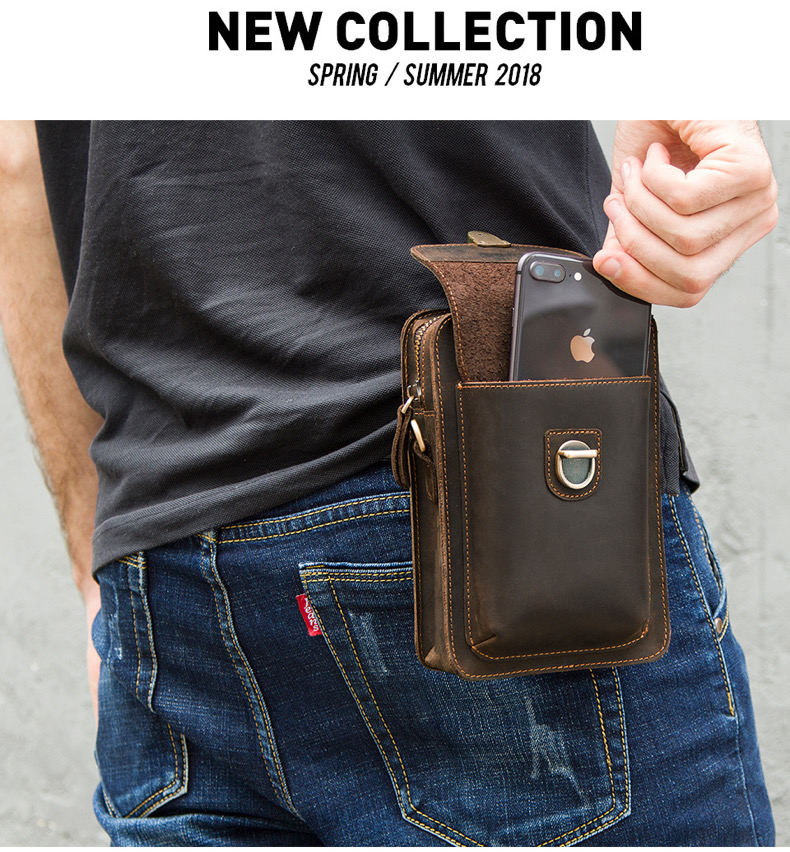 For You Leather LB27 กระเป๋าคาดเข็มขัด กระเป๋าใส่มือถือ กระเป๋าสะพายข้าง ใบเล็ก หนังแท้ (กาแฟ) LB27