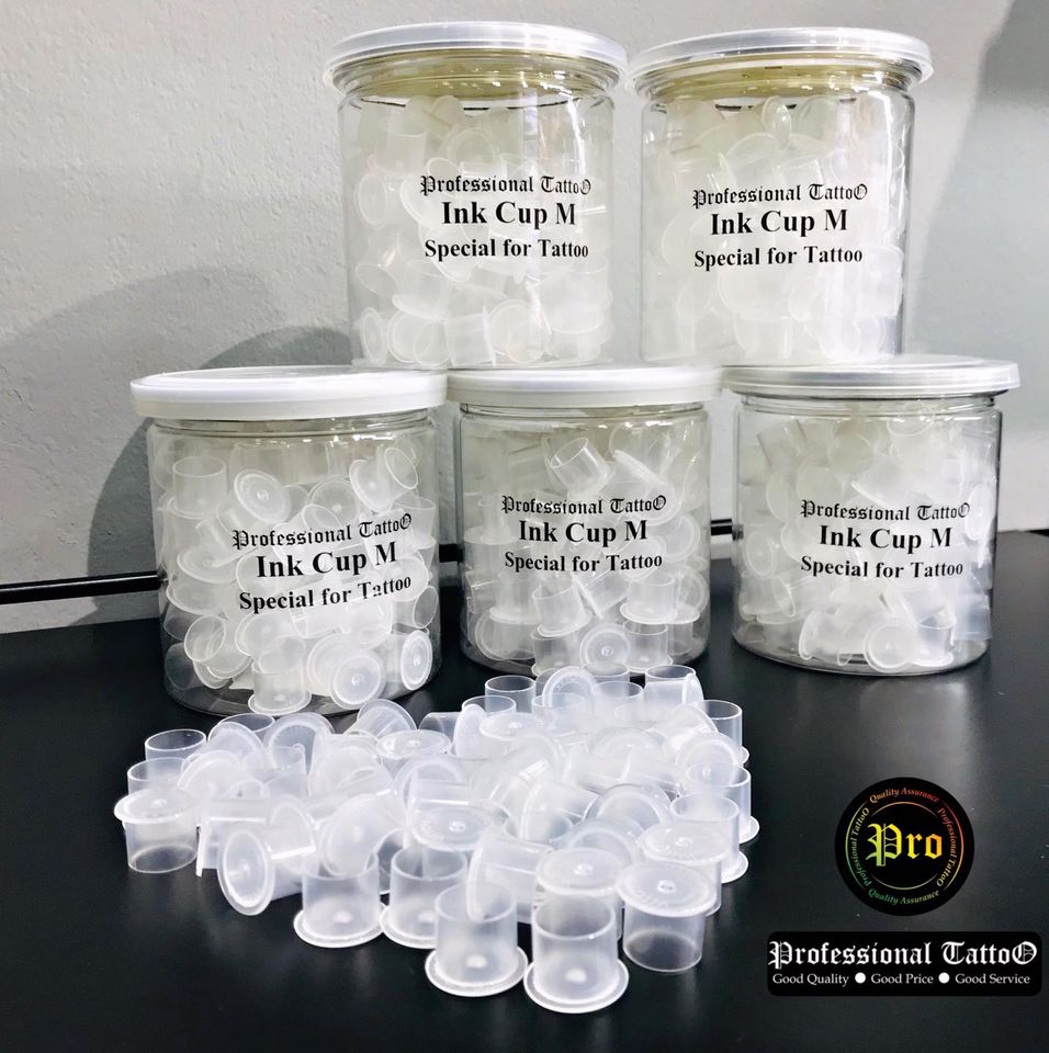 Professional Tattoo จุกใส่สี มีฐาน Ink Cups Tattoo แบบกระปุก 10 , 13 , 15 , 18 mm.