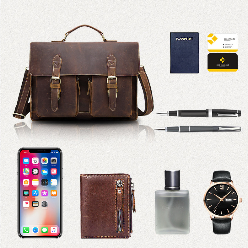 For You Leather LB56 กระเป๋าถือผู้ชายหนังแท้ กระเป๋าเอกสาร กระเป๋าโน๊ตบุ๊ค (น้ำตาล) LB56