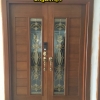 ประตูไม้สักกระจกนิรภัยบานคู่