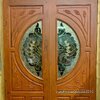 ประตูไม้สักกระจกนิรภัยบานคู่