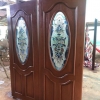 ประตูไม้สักกระจกนิรภัยบานคู่